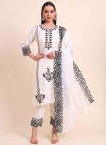 Cotton White Traditional Wear Embroidery Work Readymade Kurti Set